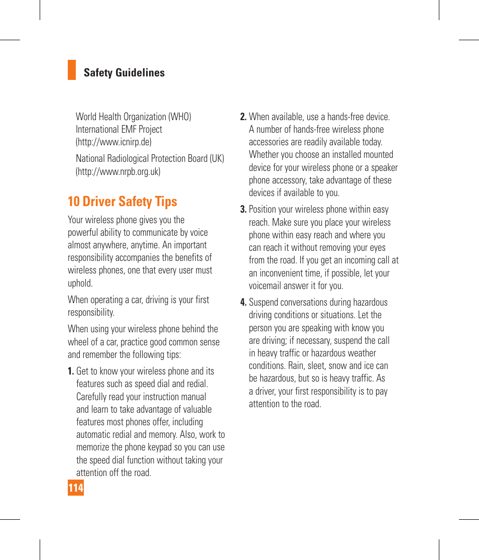 10 driver safety tips | LG GS390GO User Manual | Page 119 / 129