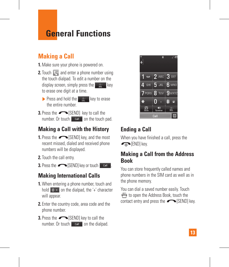 General functions, Making a call | LG GS390GO User Manual | Page 18 / 129