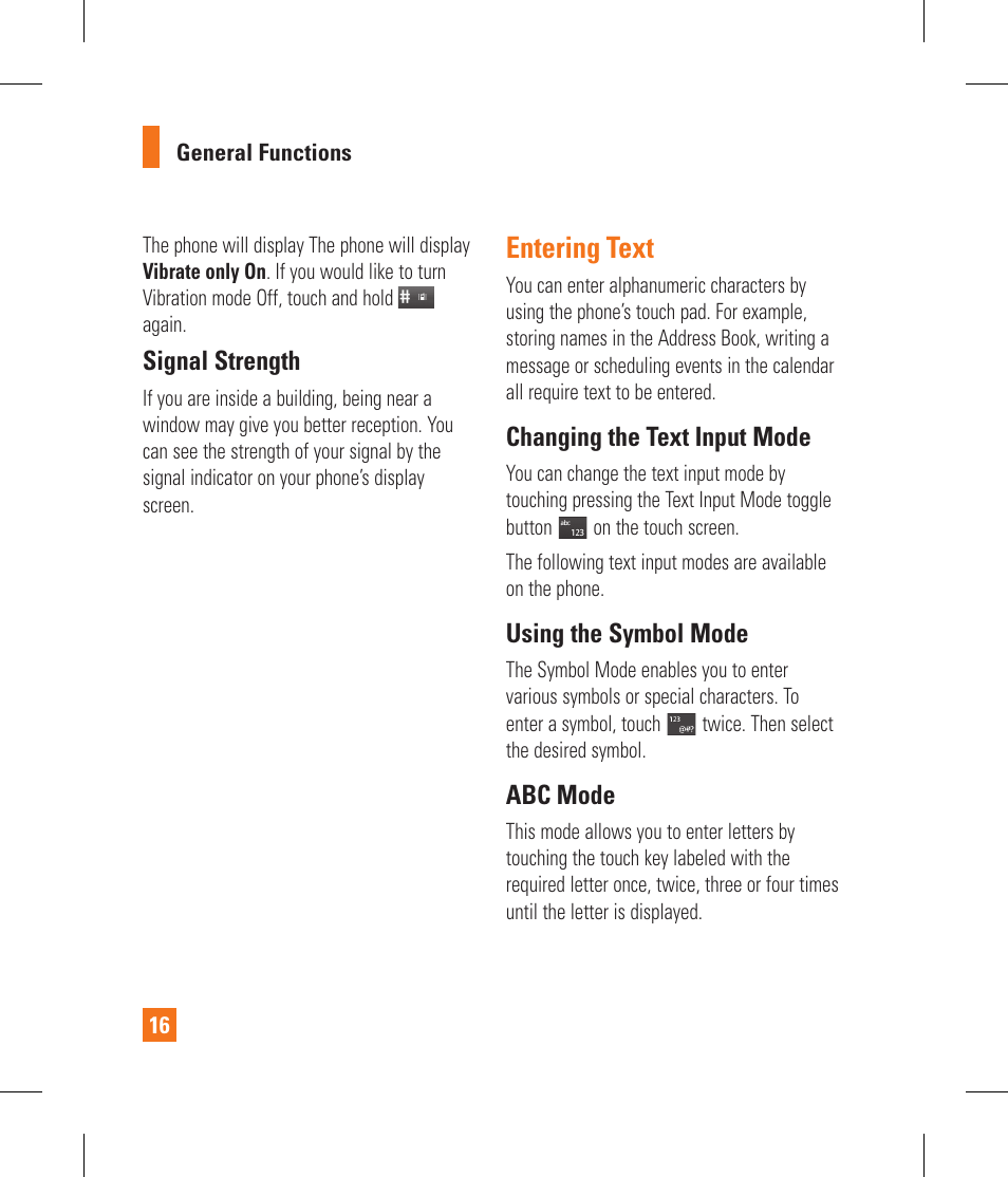 Entering text | LG GS390GO User Manual | Page 21 / 129