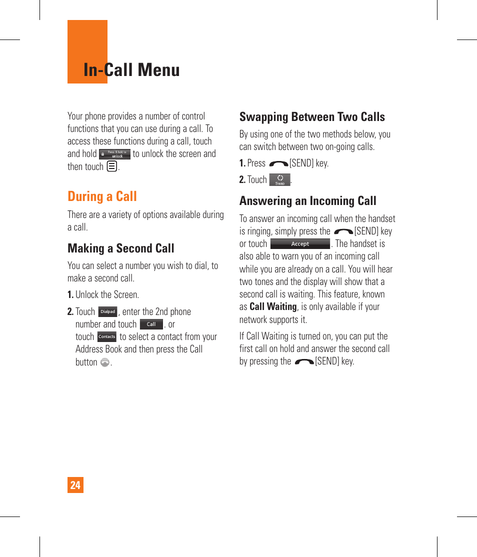 In-call menu, During a call | LG GS390GO User Manual | Page 29 / 129