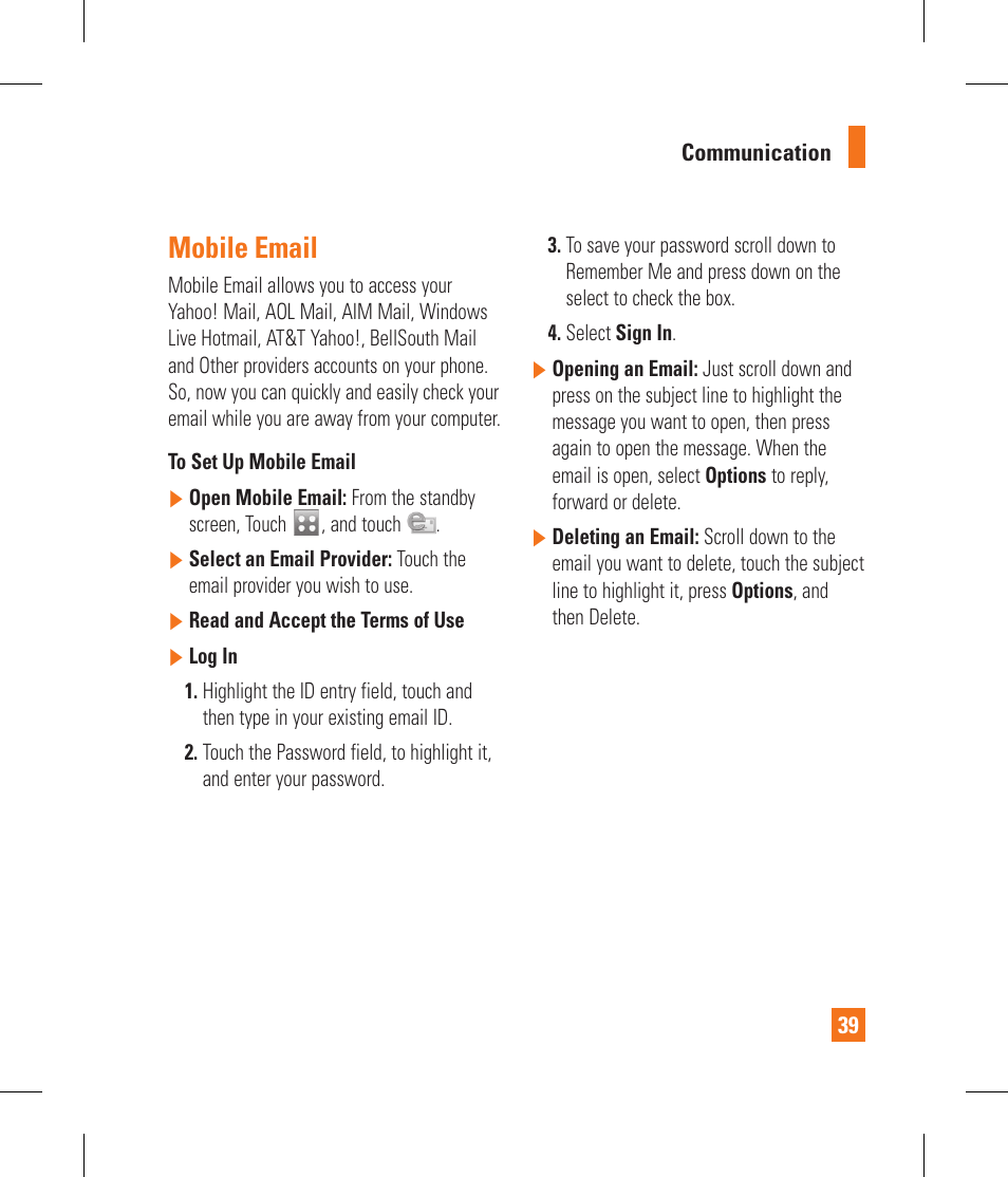 Mobile email | LG GS390GO User Manual | Page 44 / 129