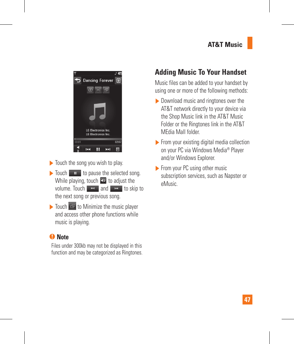 Adding music to your handset | LG GS390GO User Manual | Page 52 / 129