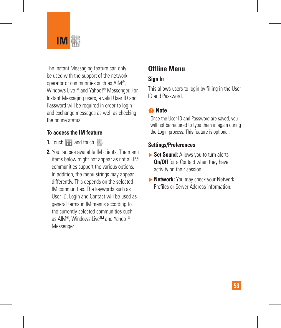 Offline menu | LG GS390GO User Manual | Page 58 / 129