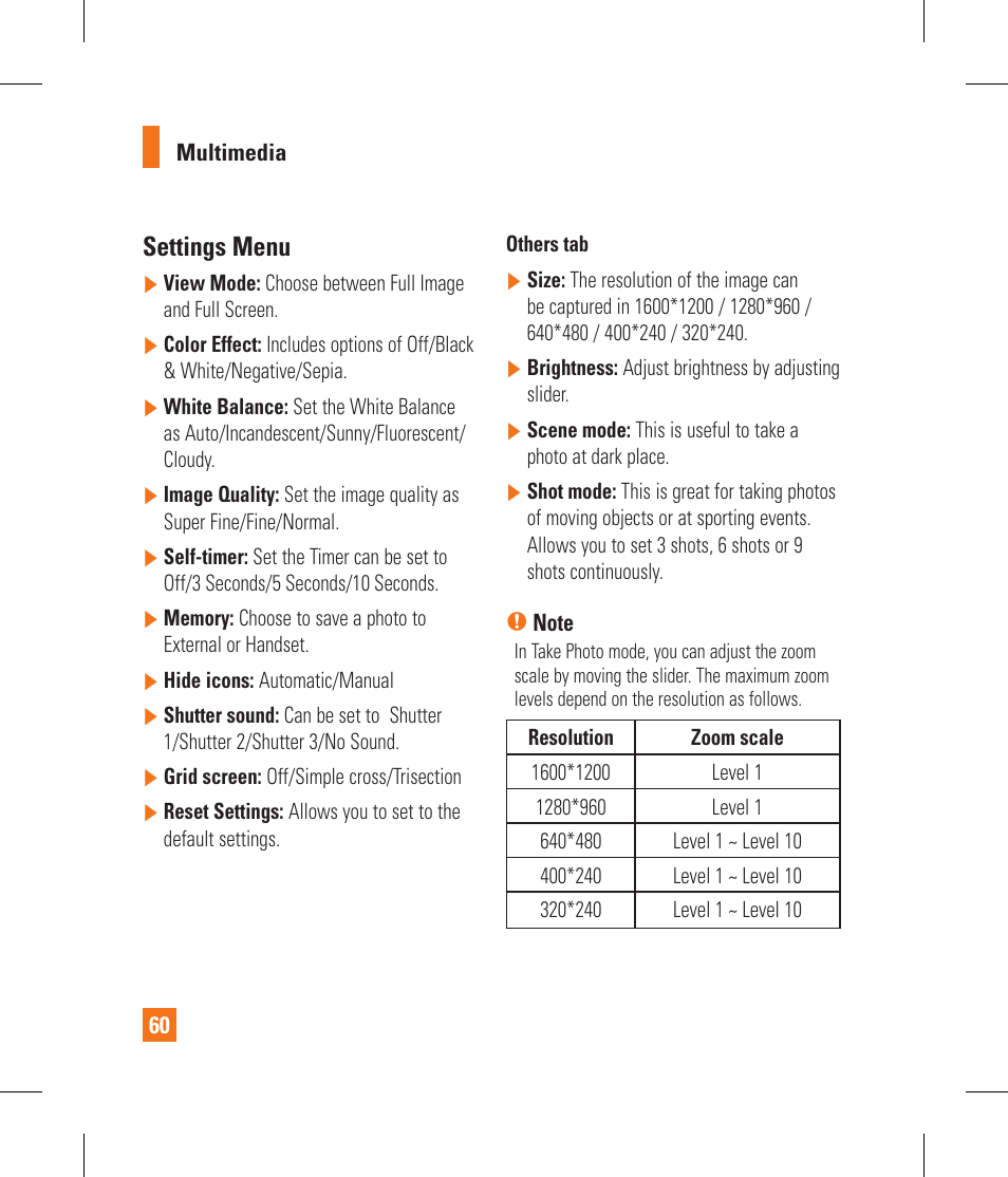 Settings menu | LG GS390GO User Manual | Page 65 / 129