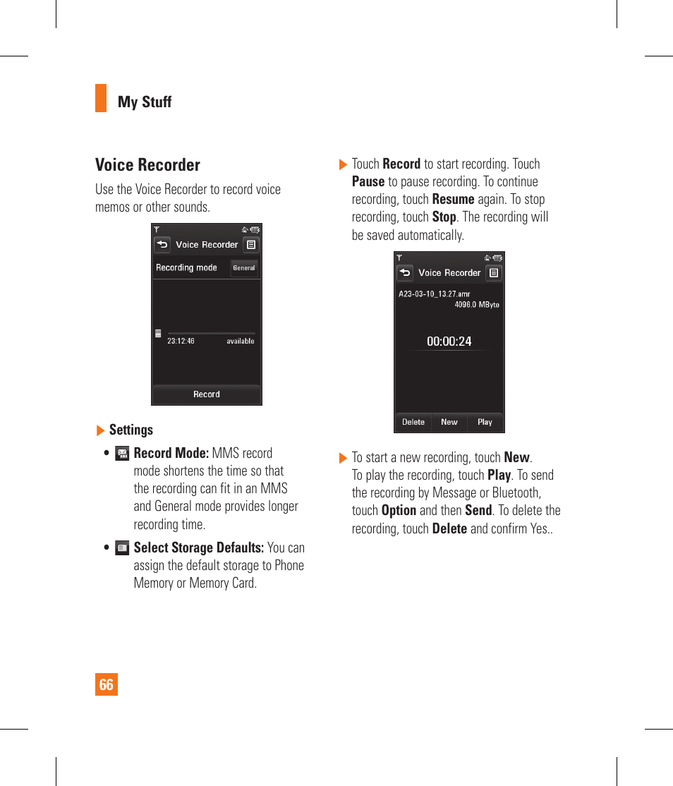 Voice recorder | LG GS390GO User Manual | Page 71 / 129
