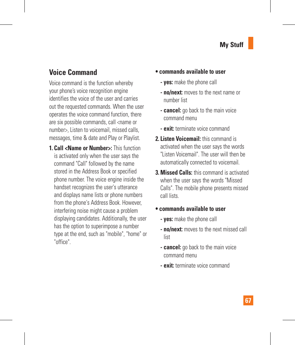 Voice command | LG GS390GO User Manual | Page 72 / 129