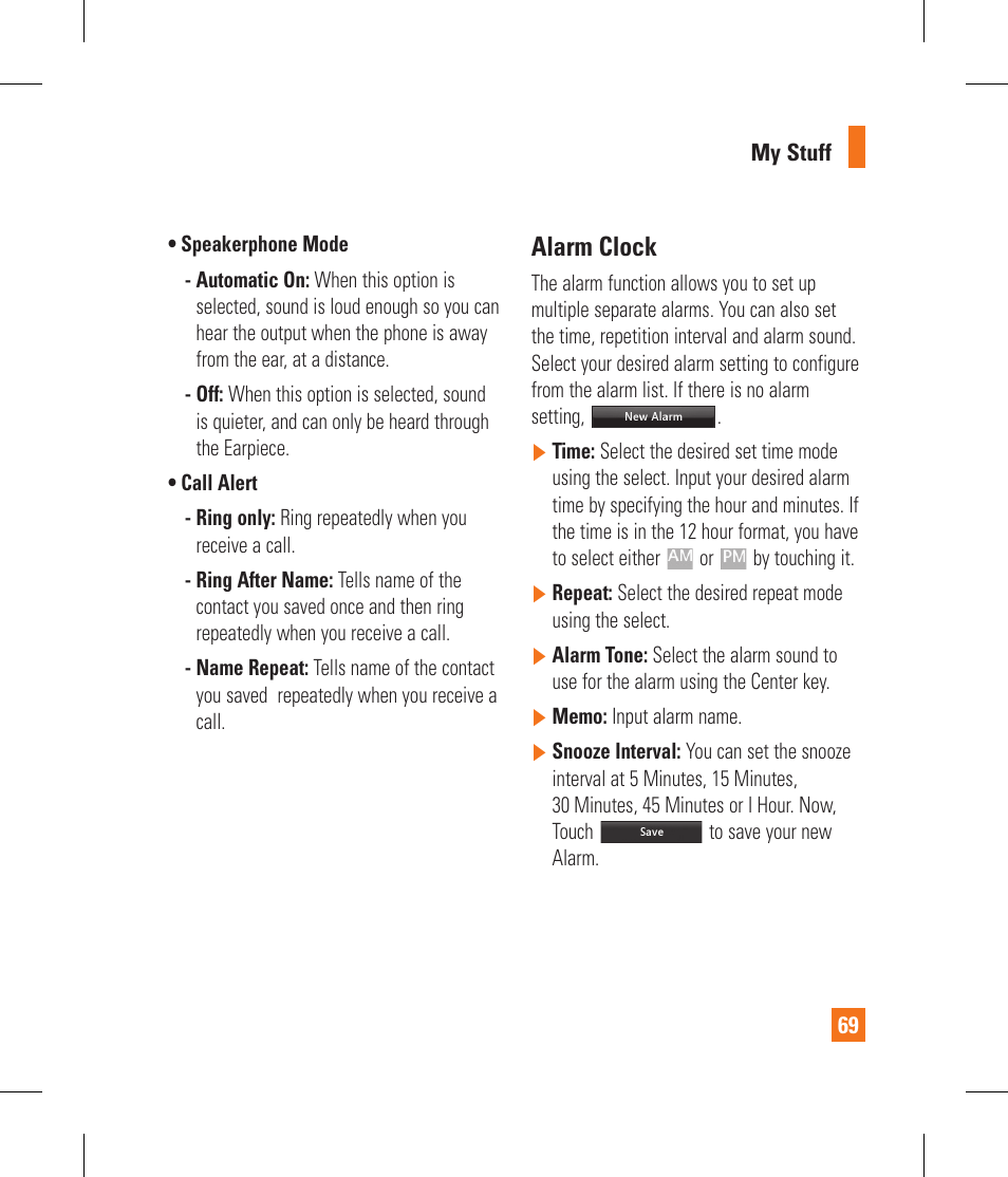 Alarm clock | LG GS390GO User Manual | Page 74 / 129