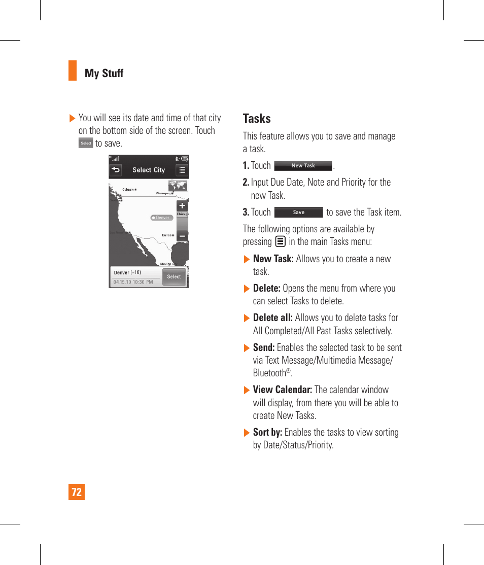 Tasks | LG GS390GO User Manual | Page 77 / 129