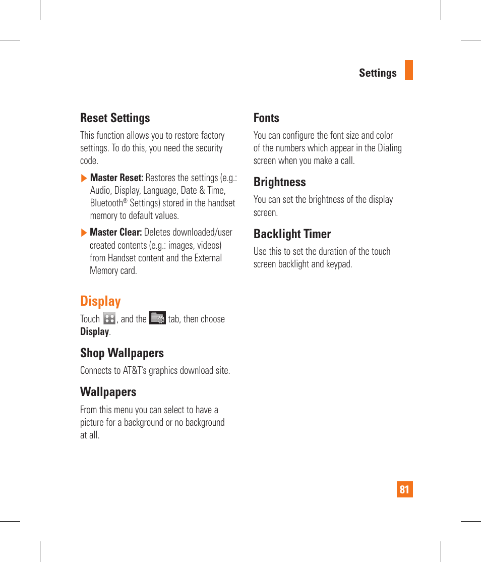 Display | LG GS390GO User Manual | Page 86 / 129