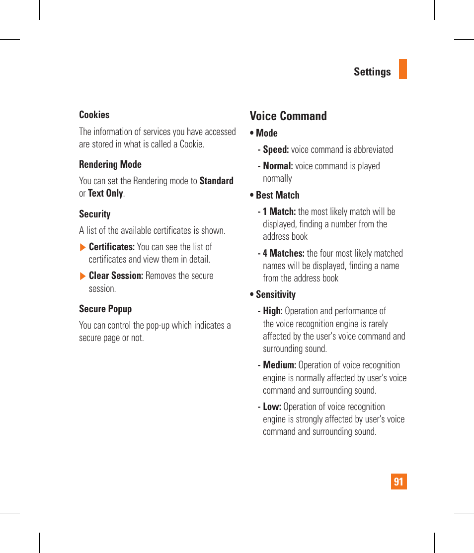 Voice command | LG GS390GO User Manual | Page 96 / 129