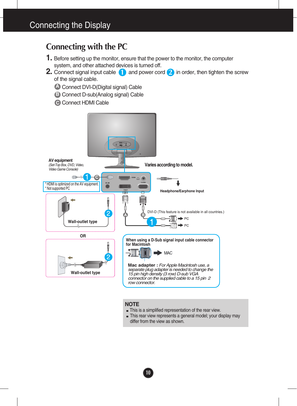 Connecting with the pc, Connecting the display | LG E2250V-SN User Manual | Page 11 / 33