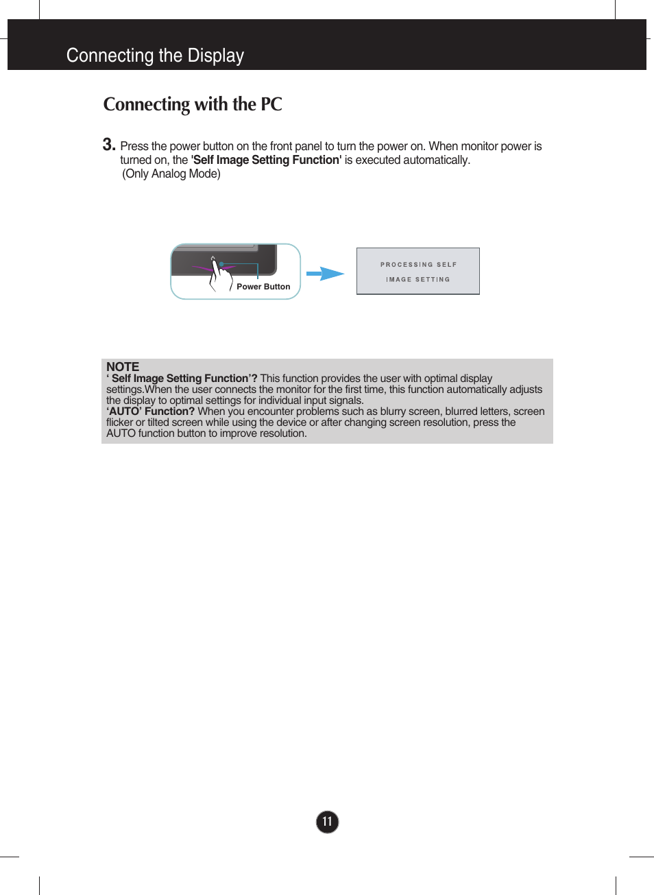 Connecting the display, Connecting with the pc | LG E2250V-SN User Manual | Page 12 / 33