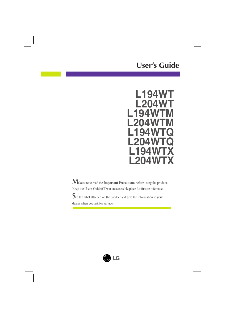 LG L194WTX-BF User Manual | 28 pages