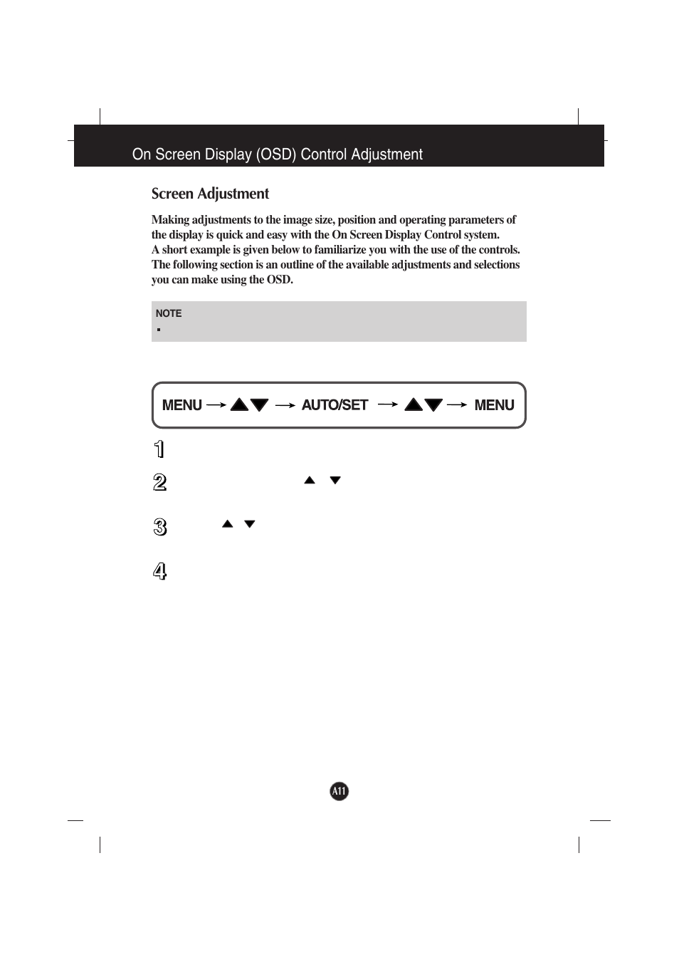 On screen display (osd) control adjustment, Screen adjustment | LG L194WTX-BF User Manual | Page 12 / 28