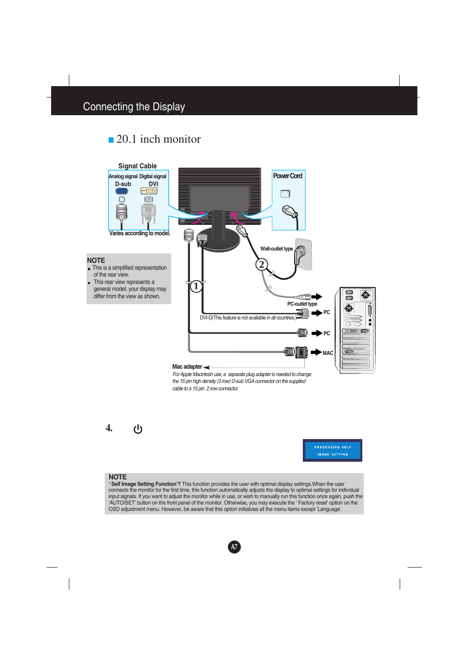 1 inch monitor, Connecting the display | LG L194WTX-BF User Manual | Page 8 / 28
