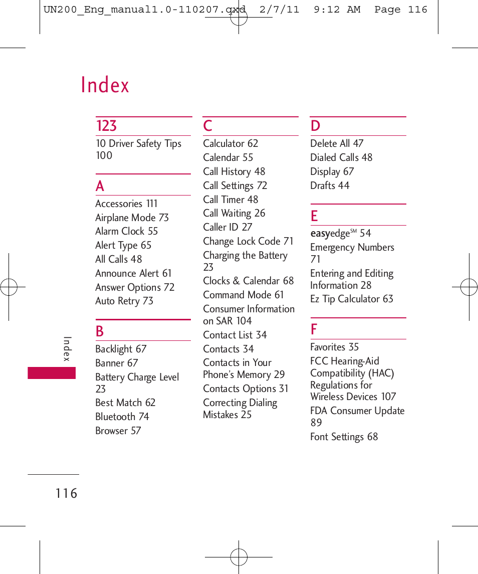 Index | LG UN200 User Manual | Page 116 / 120