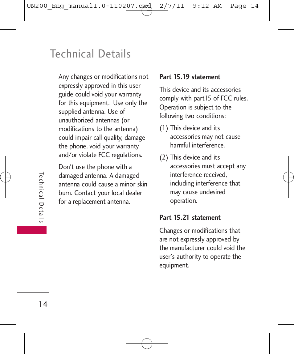 Technical details | LG UN200 User Manual | Page 14 / 120