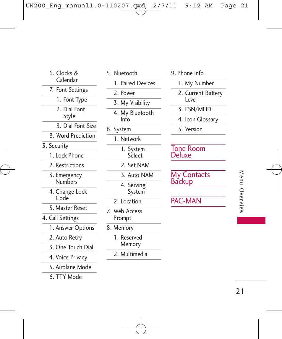 Tone room deluxe my contacts backup pac-man | LG UN200 User Manual | Page 21 / 120