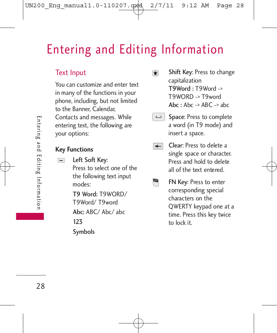 Entering and editing information | LG UN200 User Manual | Page 28 / 120