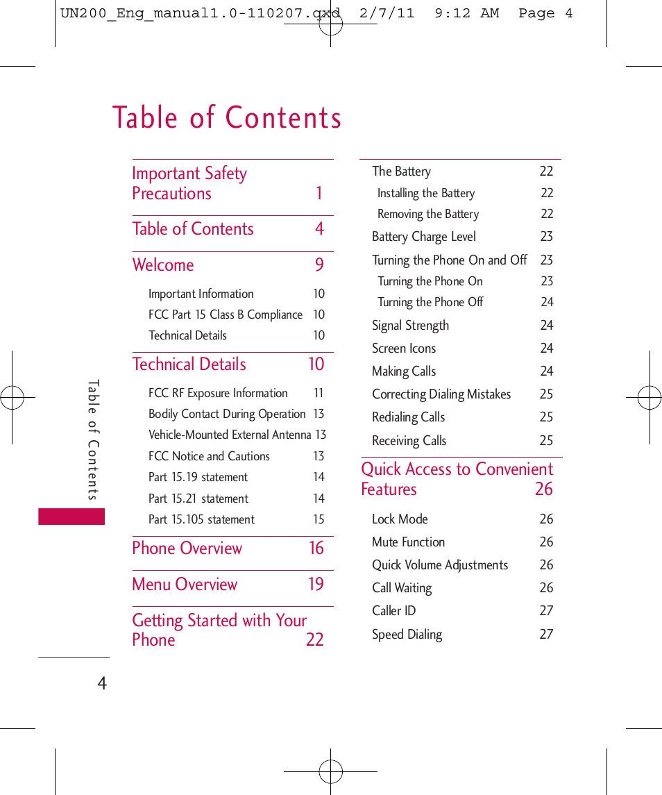 LG UN200 User Manual | Page 4 / 120