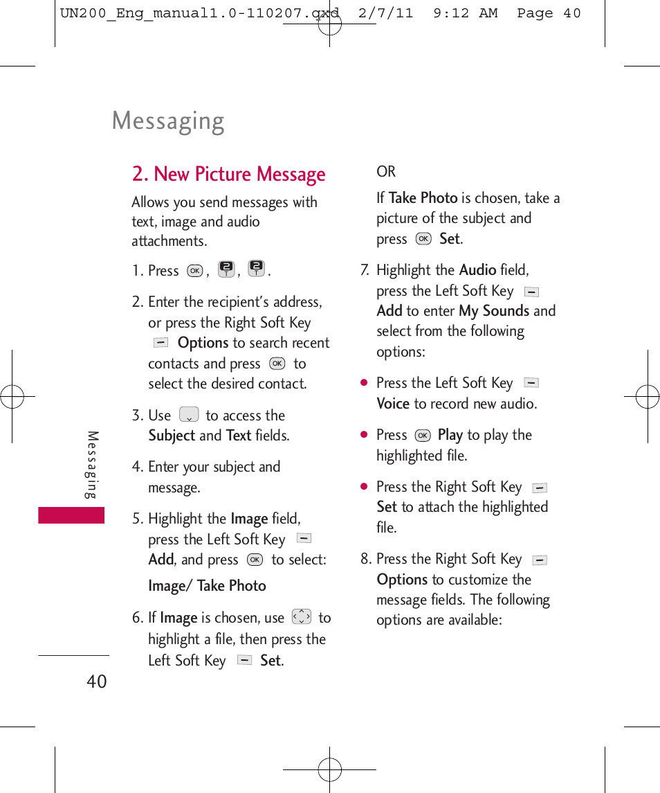 Messaging, New picture message | LG UN200 User Manual | Page 40 / 120