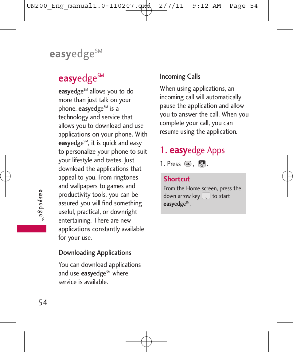 Easy edge, Easy, Edge apps | LG UN200 User Manual | Page 54 / 120