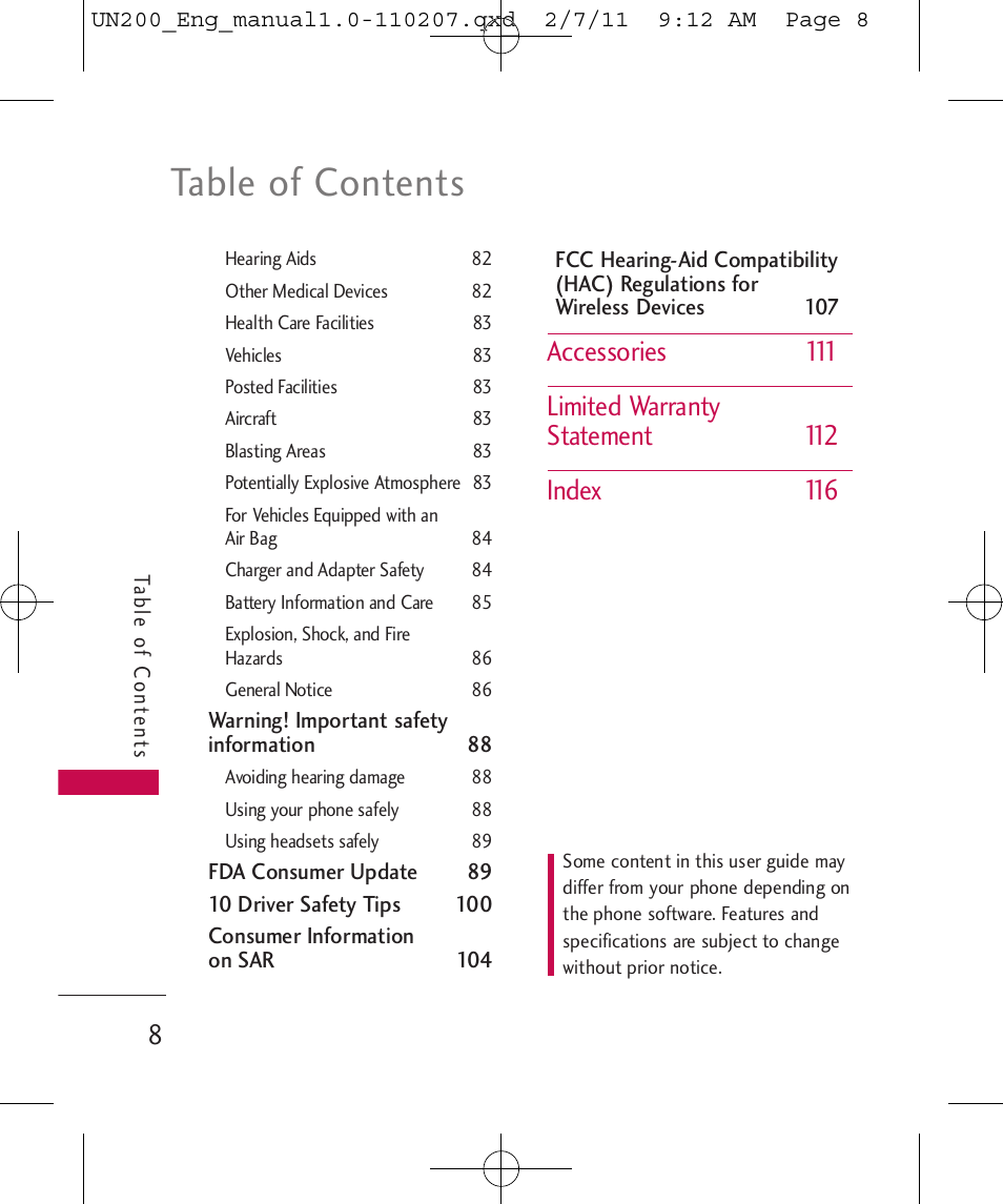 LG UN200 User Manual | Page 8 / 120