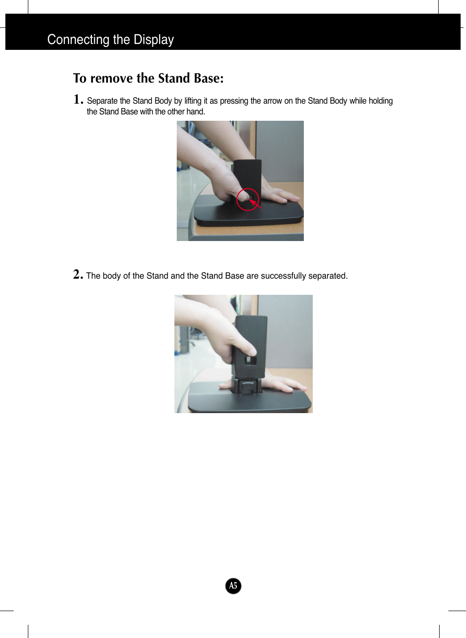 To remove the stand base, Connecting the display | LG L192WS-SN User Manual | Page 6 / 24