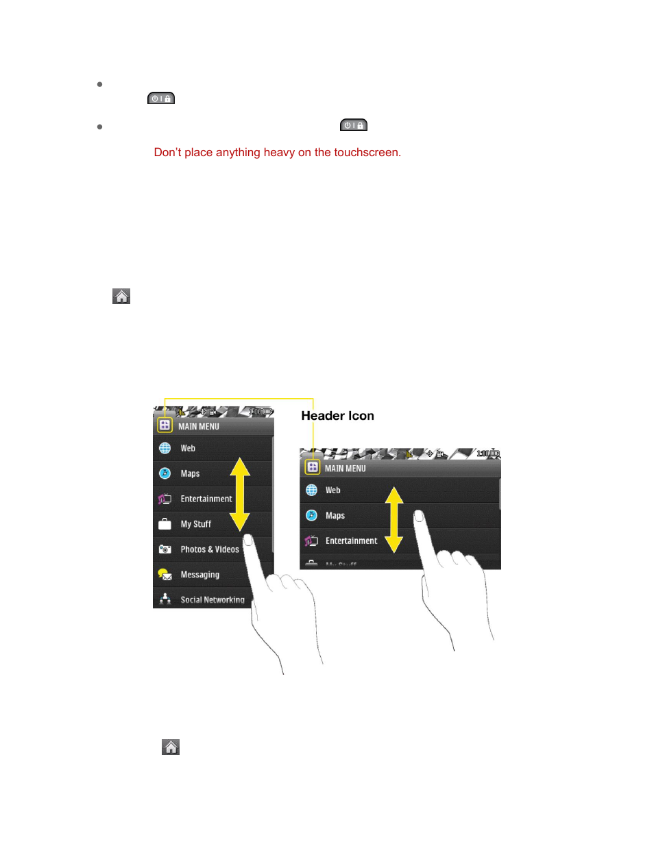 Navigate through the menus, Touchscreen navigation | LG LN272 User Manual | Page 22 / 124