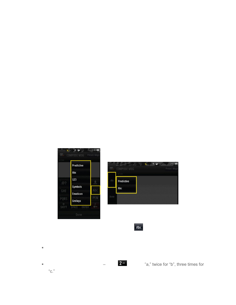 Entering text, Select a text input mode | LG LN272 User Manual | Page 27 / 124