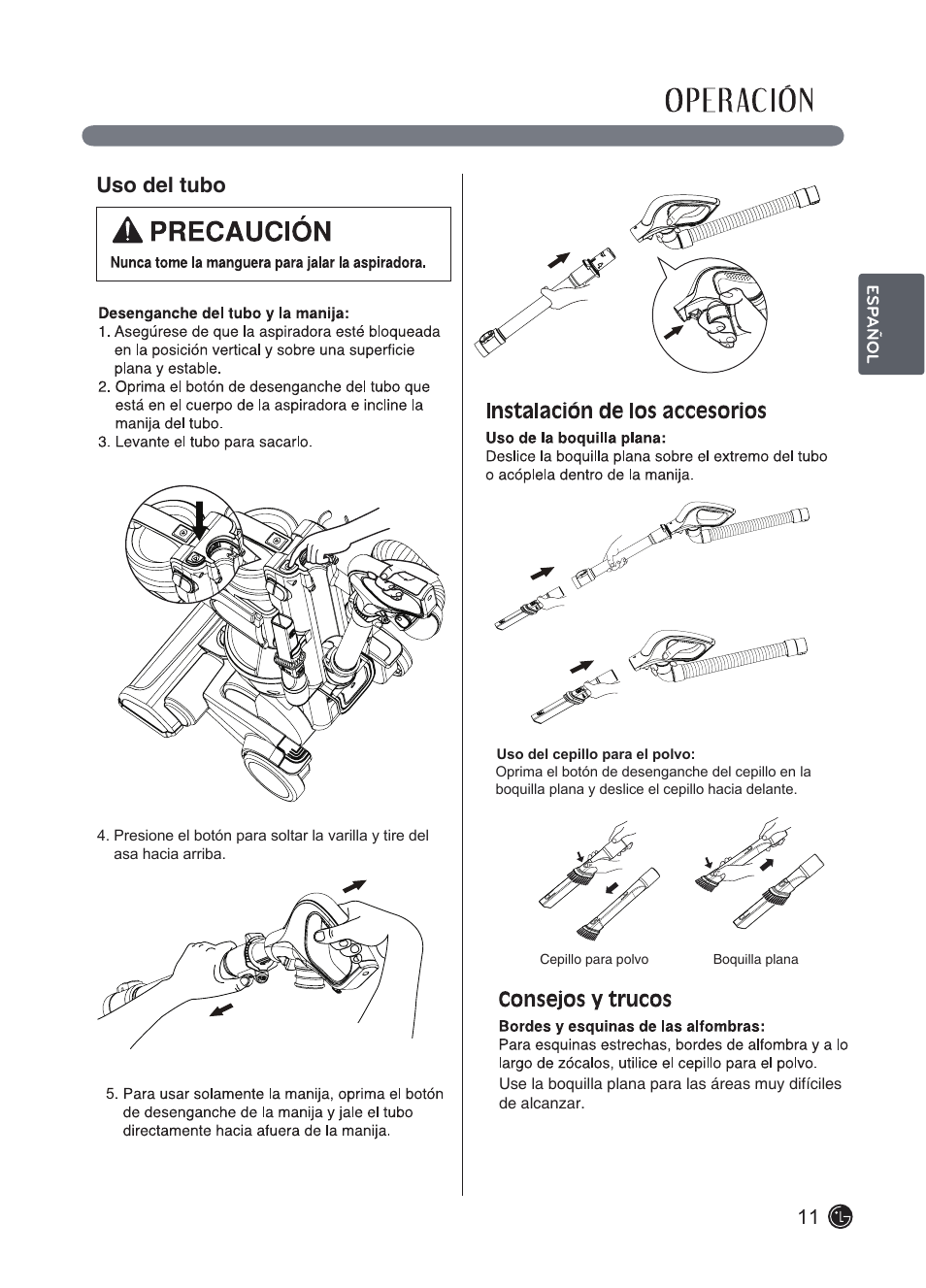 Uso del tubo | LG LUV250C User Manual | Page 32 / 63