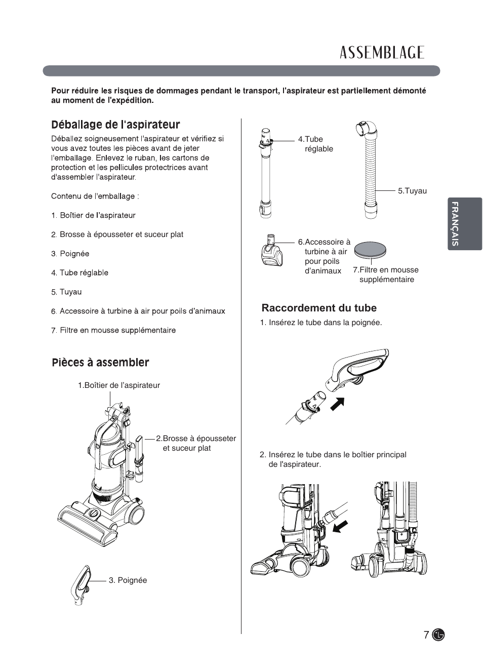Raccordement du tube | LG LUV250C User Manual | Page 48 / 63