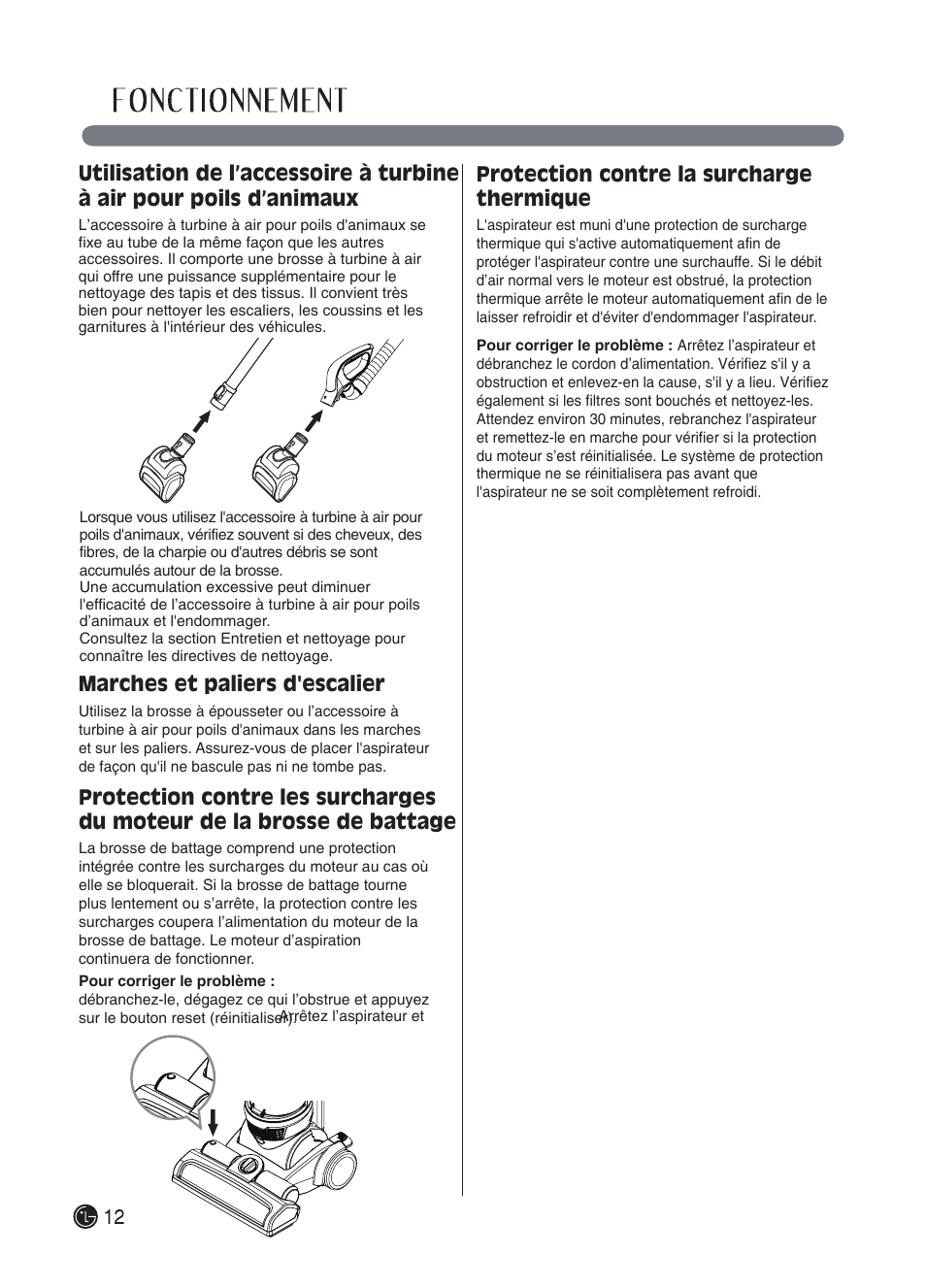 Marches et paliers d'escalier, Protection contre la surcharge thermique | LG LUV250C User Manual | Page 53 / 63