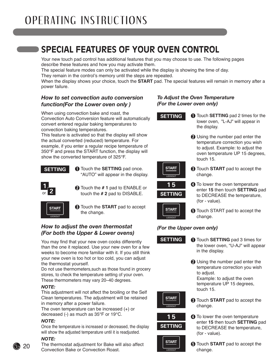 Special features of your oven control | LG LDE3017SW User Manual | Page 20 / 53