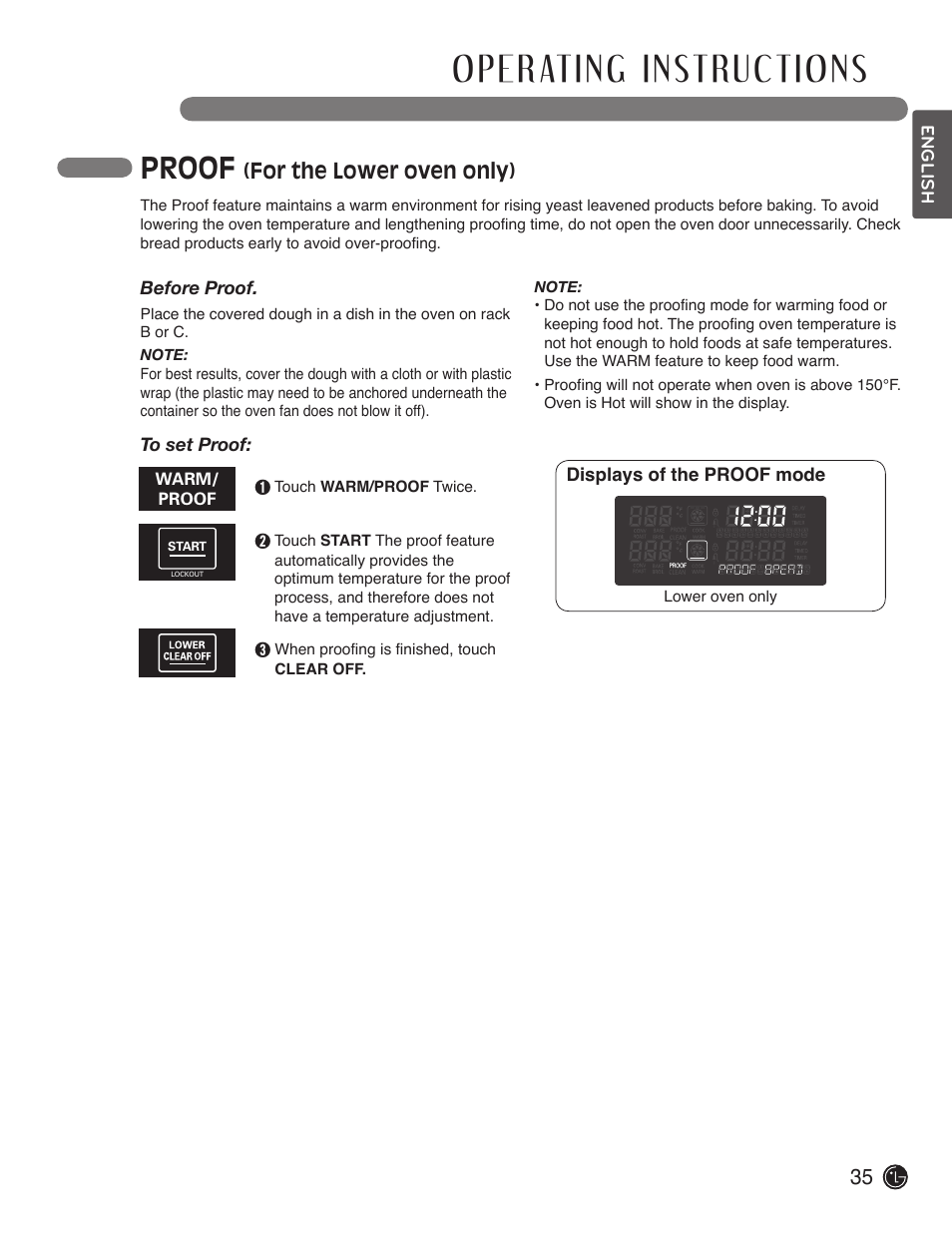 Proof, For the lower oven only) | LG LDE3017SW User Manual | Page 35 / 53