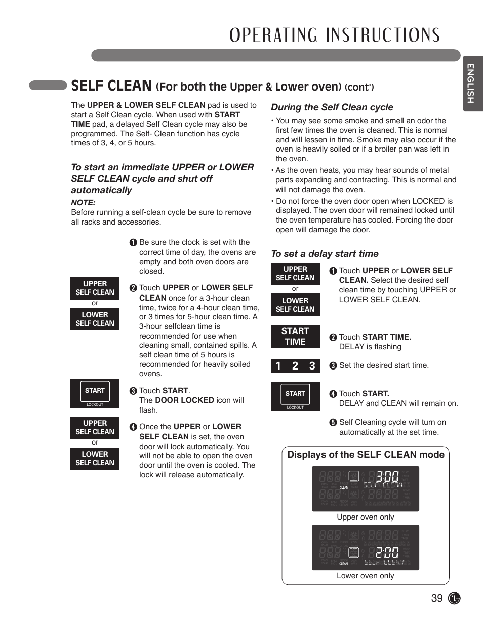 Self clean, For both the upper & lower oven) | LG LDE3017SW User Manual | Page 39 / 53