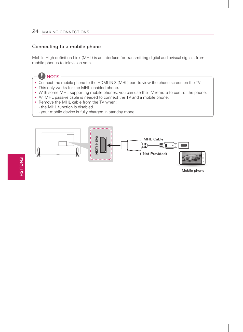 Connecting to a mobile phone | LG 55LB7200 User Manual | Page 24 / 40