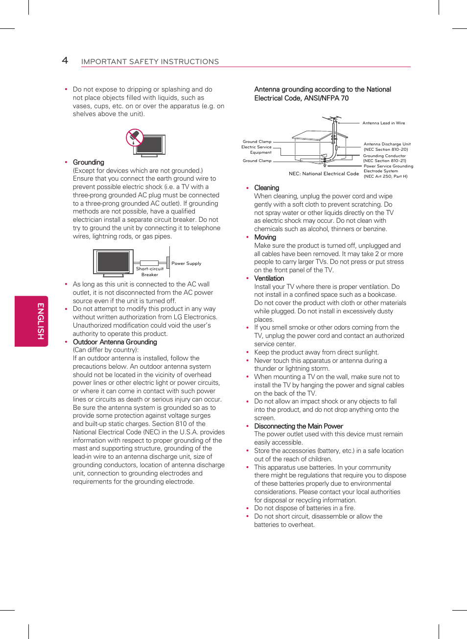 English, Short-circuit breaker power supply | LG 55LB7200 User Manual | Page 4 / 40