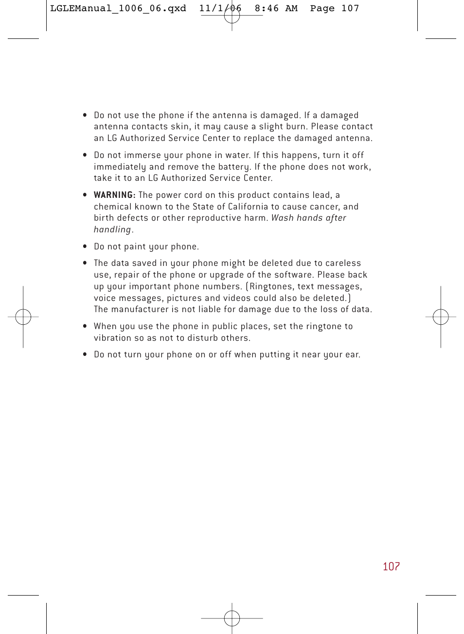 Do not paint your phone | LG DML210 User Manual | Page 107 / 121