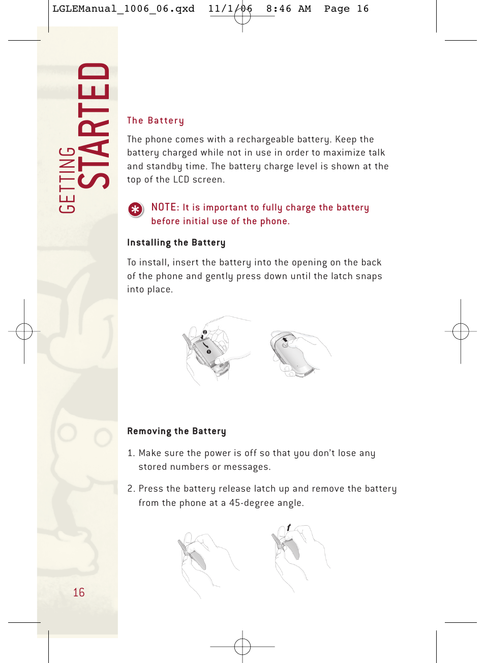 St ar ted, Ge tt in g | LG DML210 User Manual | Page 16 / 121