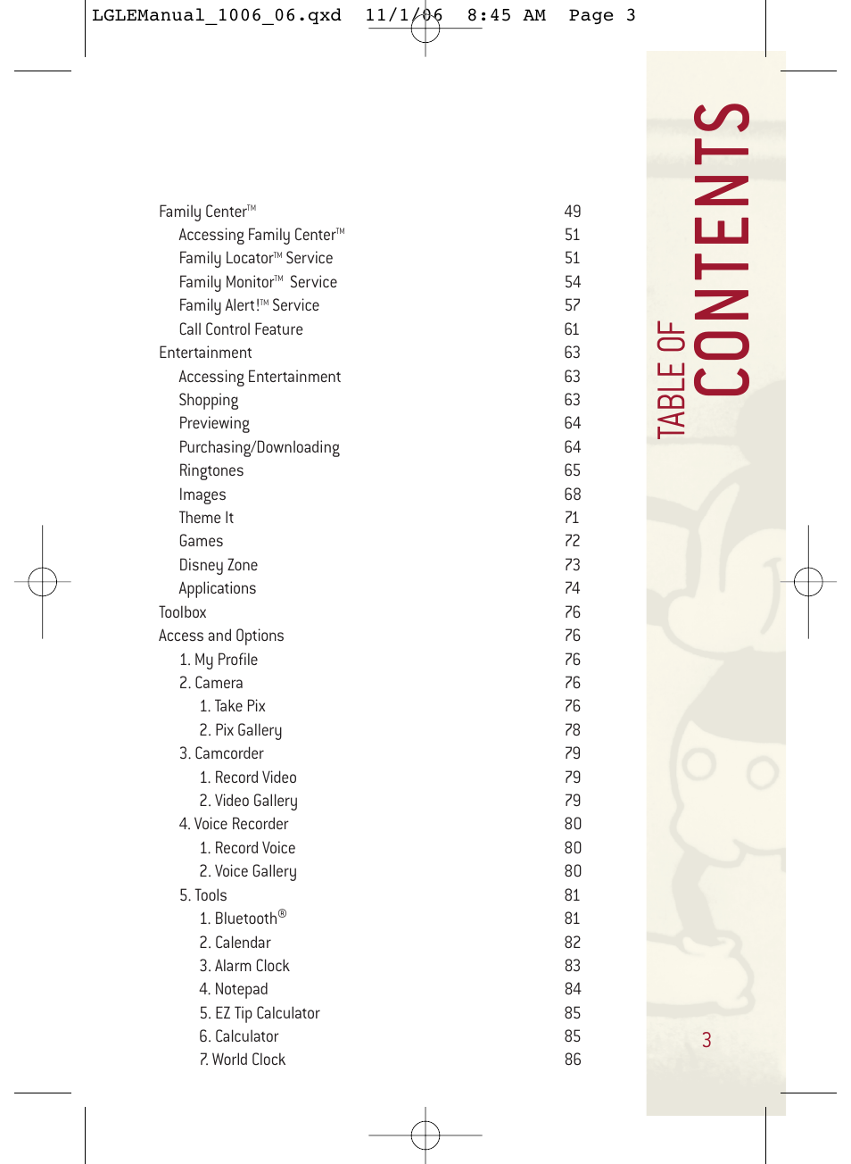Co ntents, Ta bl e o f | LG DML210 User Manual | Page 3 / 121