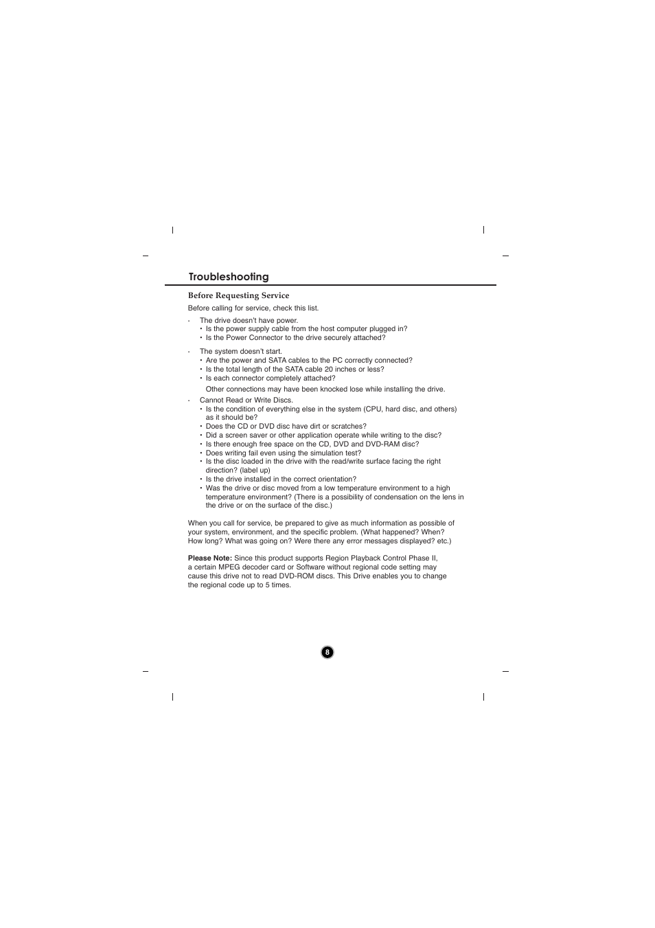 Troubleshooting | LG GH22LS40 User Manual | Page 11 / 13