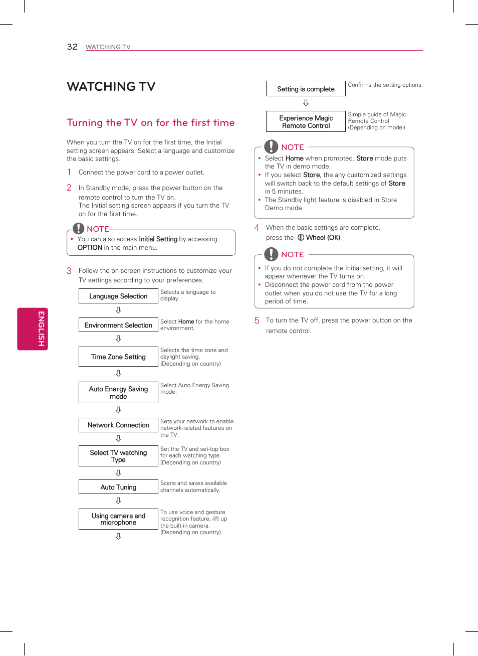 Watching tv, Turning the tv on for the first time | LG 60LA8600 User Manual | Page 32 / 52