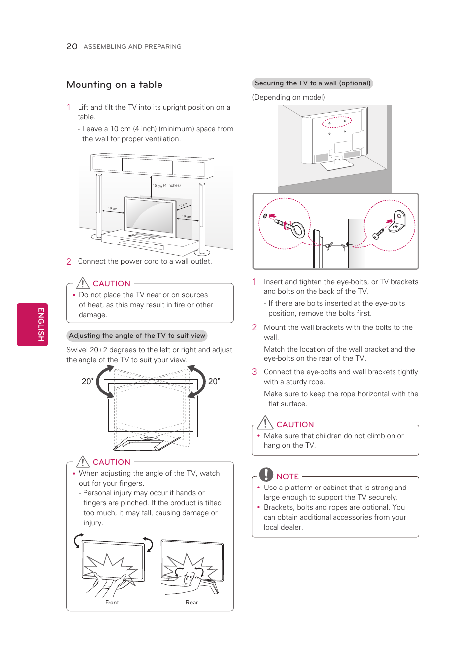 Mounting on a table | LG 42PM4700 User Manual | Page 20 / 56
