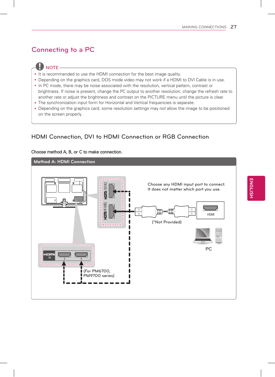 Connecting to a pc | LG 42PM4700 User Manual | Page 27 / 56