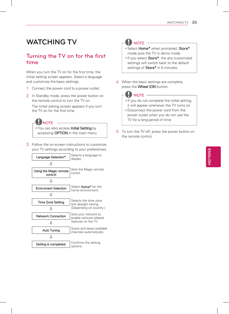 Watching tv, Turning the tv on for the first time | LG 42PM4700 User Manual | Page 35 / 56