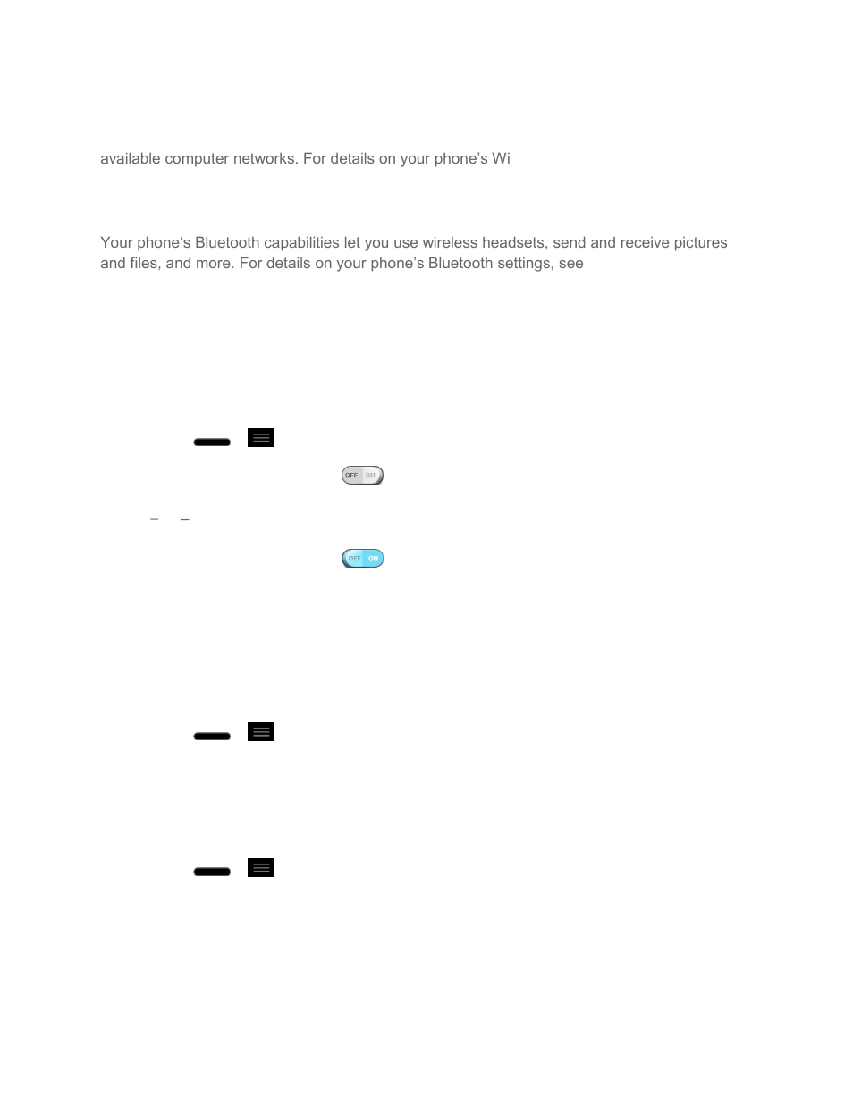 Wi-fi settings, Bluetooth settings, Mobile data | Call settings, Incoming call popup, Call reject | LG LG720 User Manual | Page 145 / 175