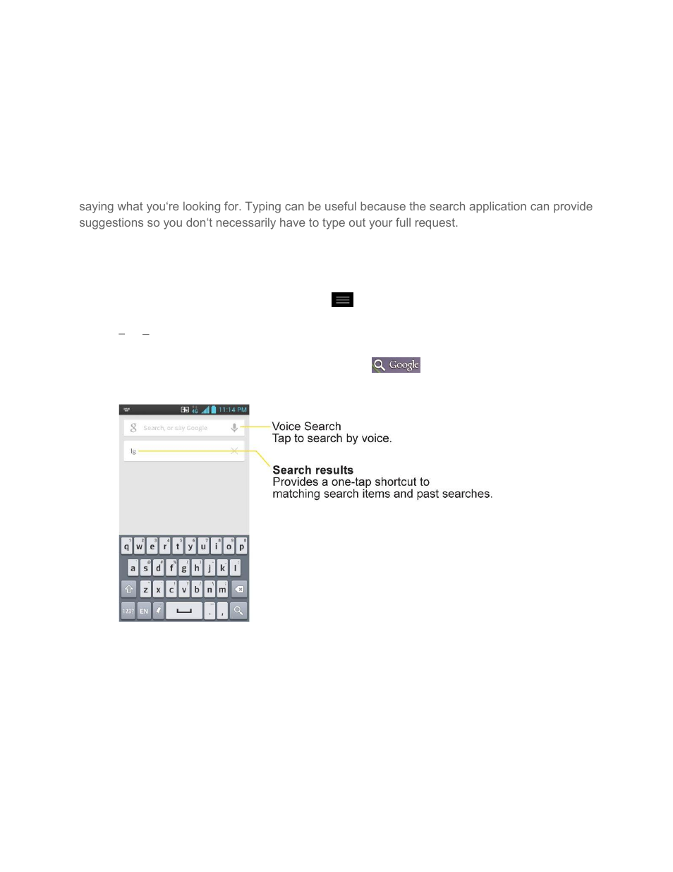 Search your phone and the web, Phone and web search using text entry | LG LG720 User Manual | Page 50 / 175