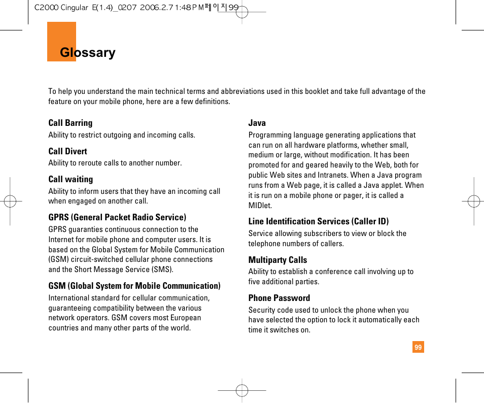 Glossary | LG C2000 User Manual | Page 101 / 228