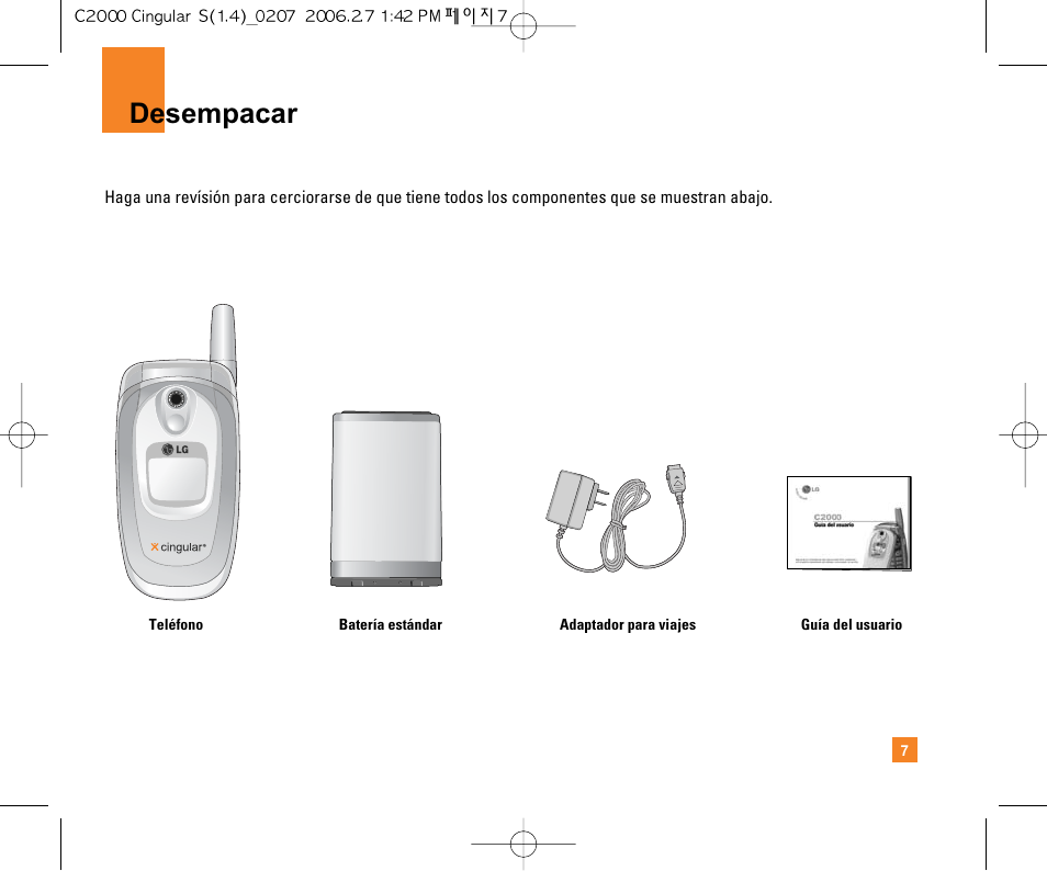 Desempacar | LG C2000 User Manual | Page 122 / 228